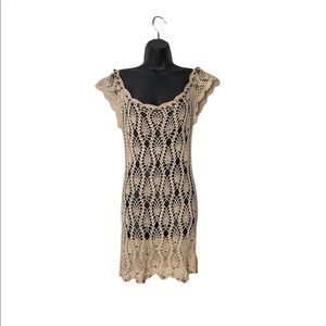 Vintage Cream/ivory crocheted dress or swimsuit cover With wood bead accents